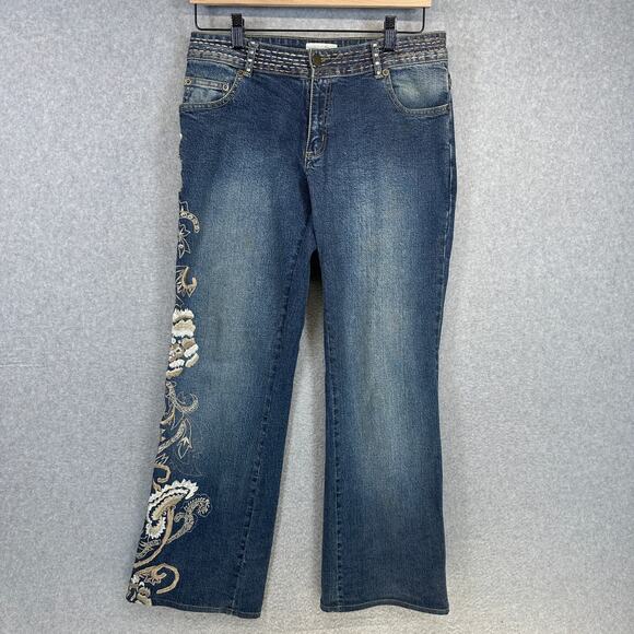 Vanity Collection Jeans Womens Size 6 Blue Floral Embroidered Cotton Blend - Picture 1 of 13